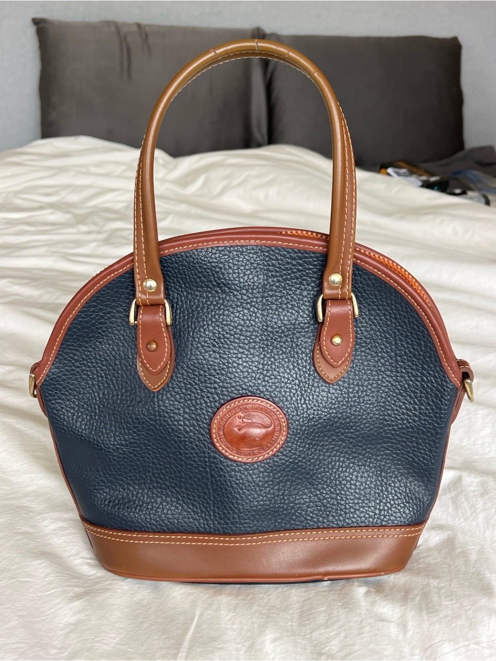 Dooney & Bourke Black and Brown Pebbled Leather Satchel